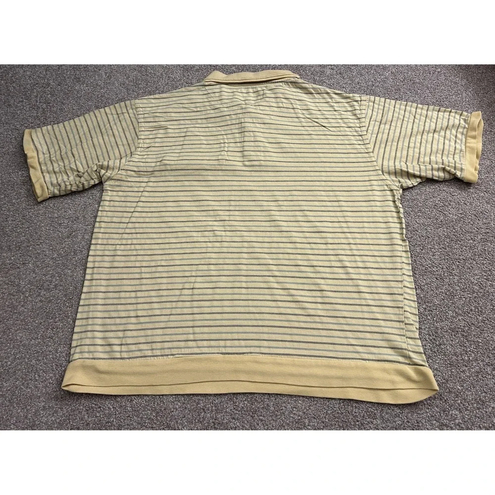 Sun‎ Casuals Polo Shirt Mens XL Yellow Striped Excellent Short Sleeve Pocket Top